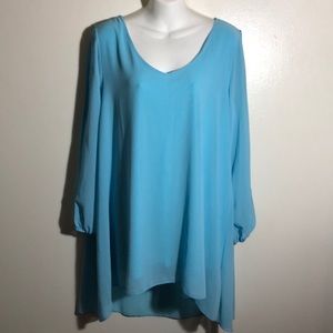 Hi-Lo sheer mini dress 👗 with slit sleeves Large